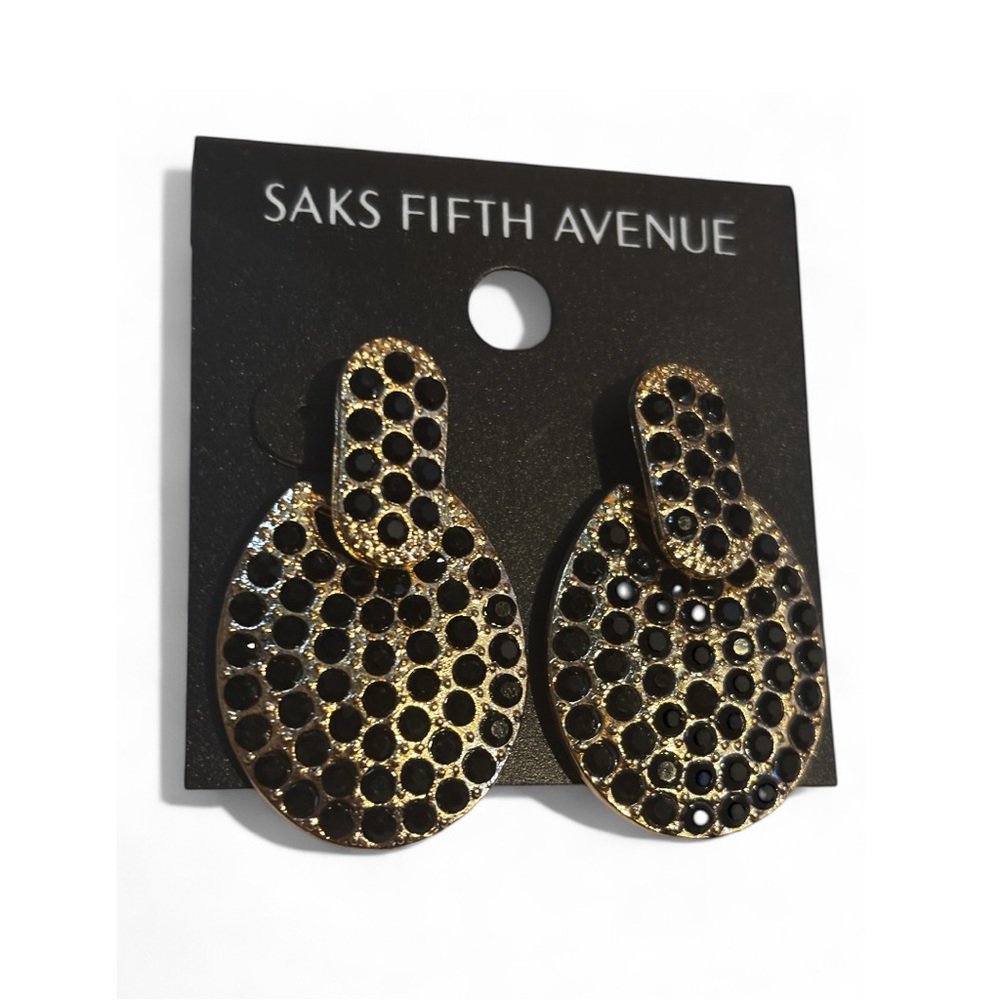 Saks Fifth Avenue Gold and Black Teardrop Earrings